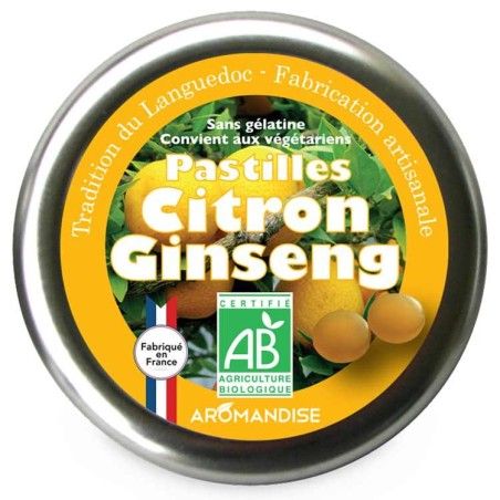 Pastilles artisanales BIO du Languedoc, au Citron et Ginseng - 45g - Aromandise