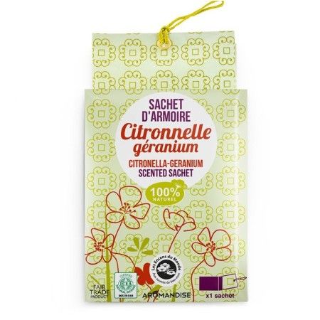 Sachet parfumé d'été, 100% naturel et Fairtrade, Citronnelle et géranium - 15g - Les encens du monde