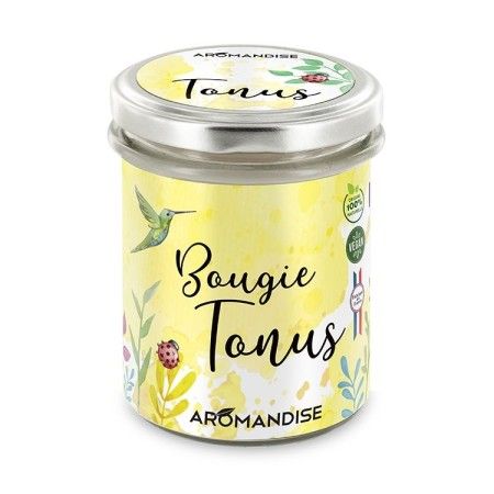 Bougie d'ambiance "Tonus" 100% naturelle à la cire de soja, 30h - 150g - Aromandise