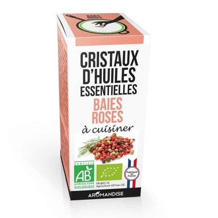 Cristaux d'huiles essentielles BIO à cuisiner, Baies roses - 10g - Aromandise